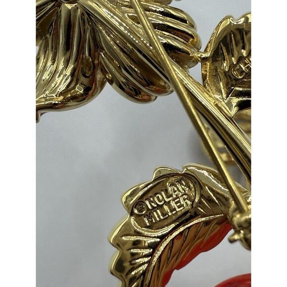 Vtg Nolan Miller Lot Of 2 Flower Brooches Enamel Rhinestones Glamour Collection - Picture 6 of 9